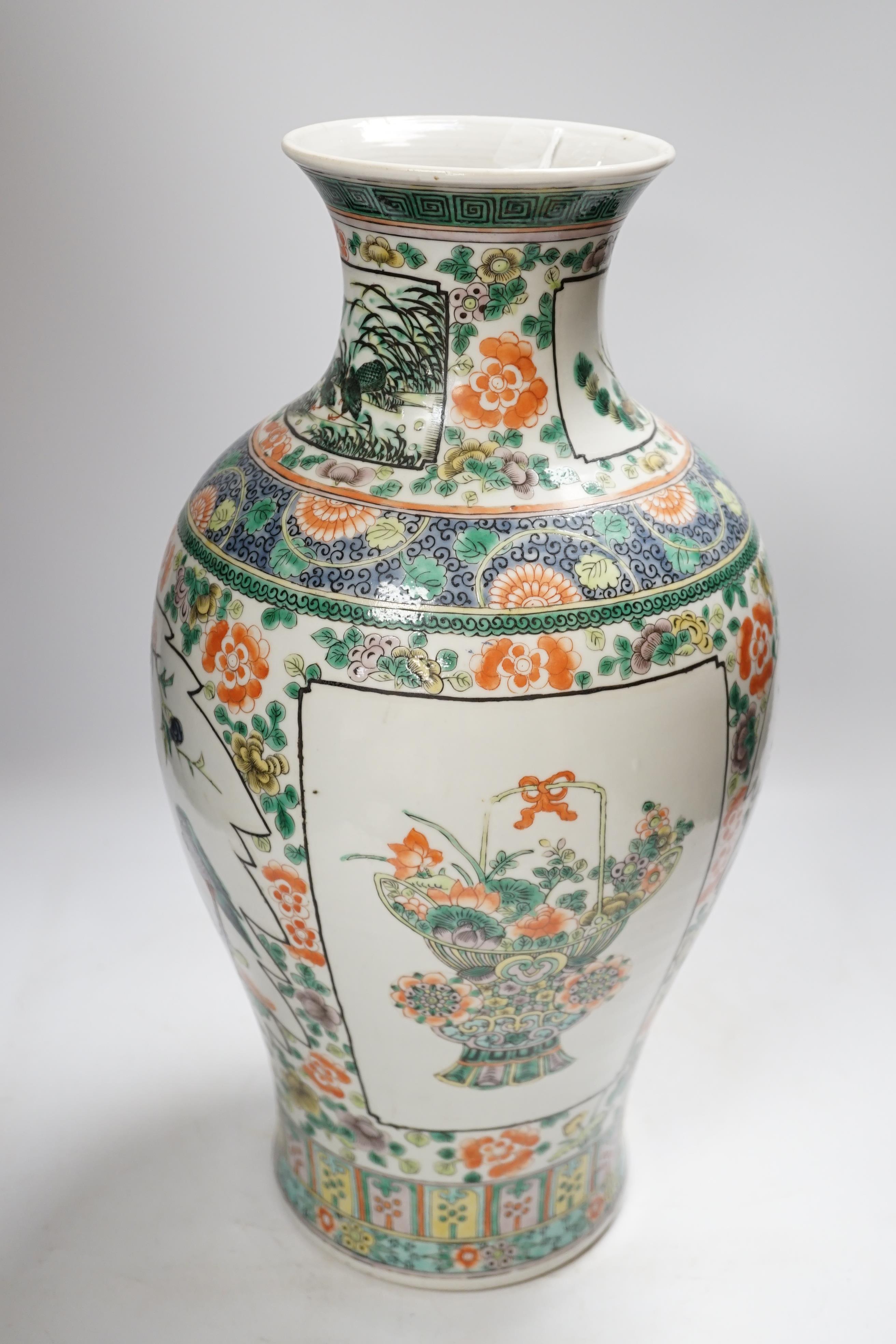 A Chinese famille verte baluster vase, Guangxu period, 45cm